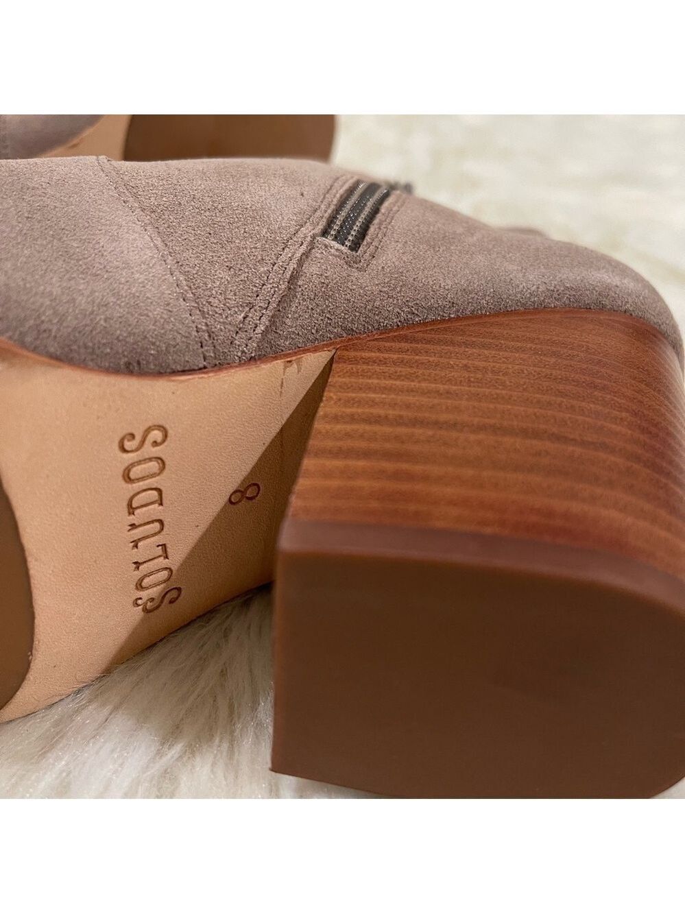 Women’s Soludos Taupe Leather Cowhide Heel Booties 8 US! - Picture 11 of 14